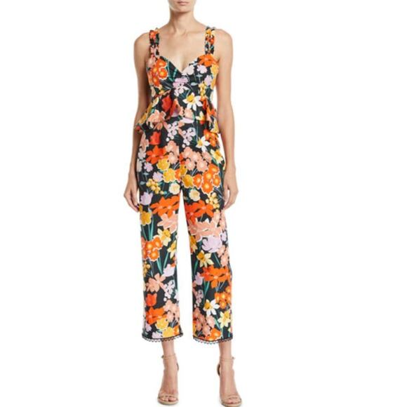 SAYLOR INES Poplin Jumpsuit Sweetheart Neckline Rust Floral-Print S - Picture 1 of 13